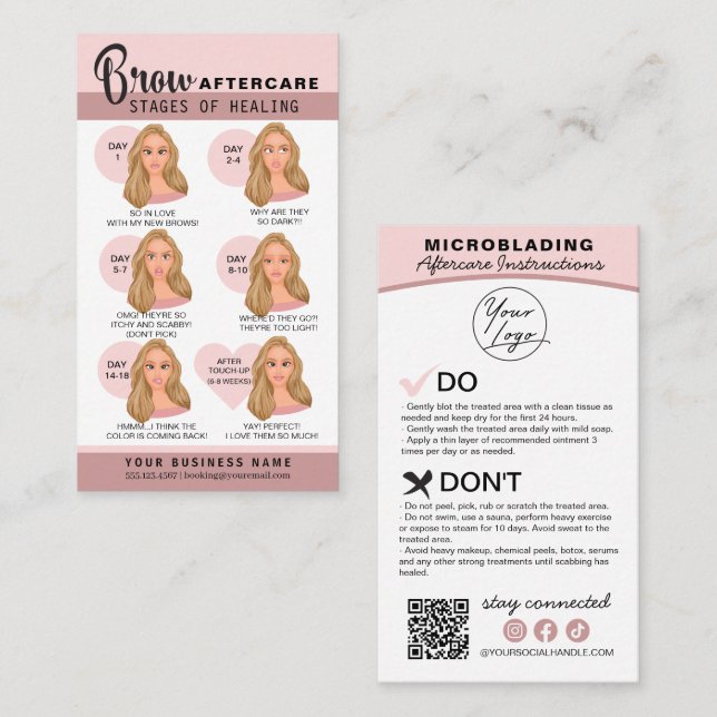 Eyebrow Microblading Aftercare Instructions Busine Business Card (Front/Back)