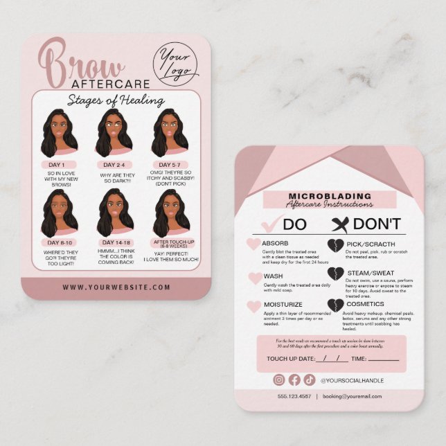 Eyebrow Microblading Aftercare Instructions Business Card (Front/Back)