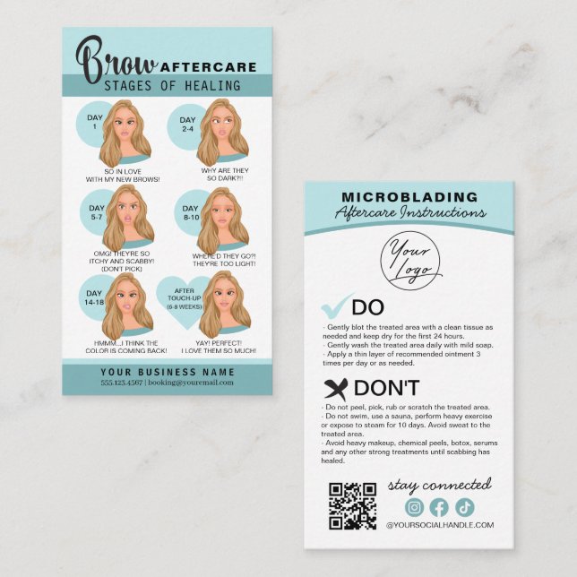Eyebrow Microblading Aftercare Instructions Business Card (Front/Back)