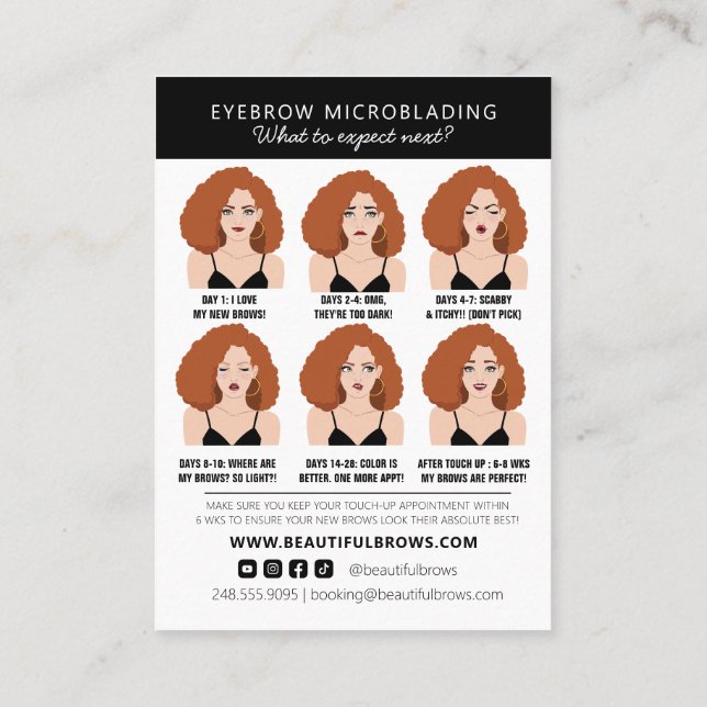 Eyebrow Microblading Aftercare Instructions Ginger Business Card (Back)