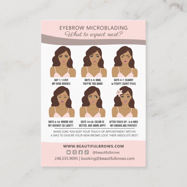 Eyebrow Microblading Brow Aftercare & Appointment  Business Card (Back)