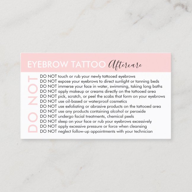 Eyebrow Tattoo Avoids Advices Aftercare Business Card