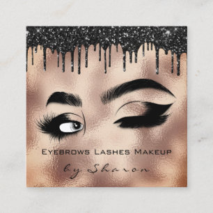 Eyebrows Lash Makeup Rose 6 Punches QR Code Logo Square Business Card