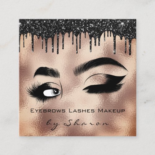 Eyebrows Lash Makeup Rose 6 Punches QR Code Logo  Square Business Card