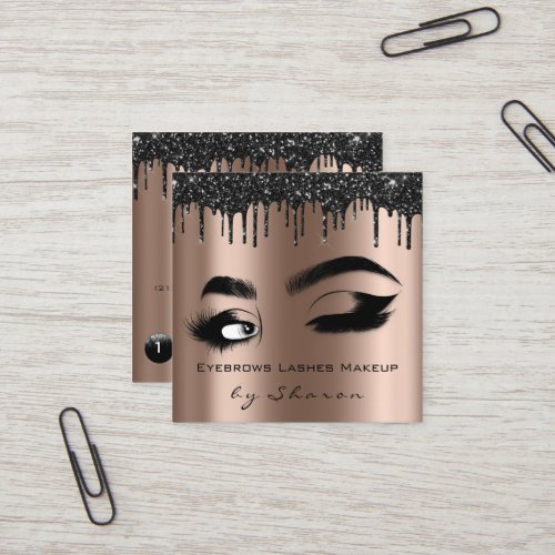 Eyebrows Lashes Drips 6 Punches QR Code Logo  Square Business Card