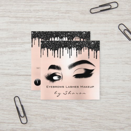 Eyebrows Lashes Rose 6 Punches QR Code Logo  Square Business Card