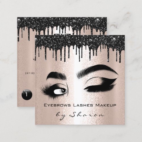 Eyebrows Lashes Teal 6 Punches QR Code Logo Rose Square Business Card