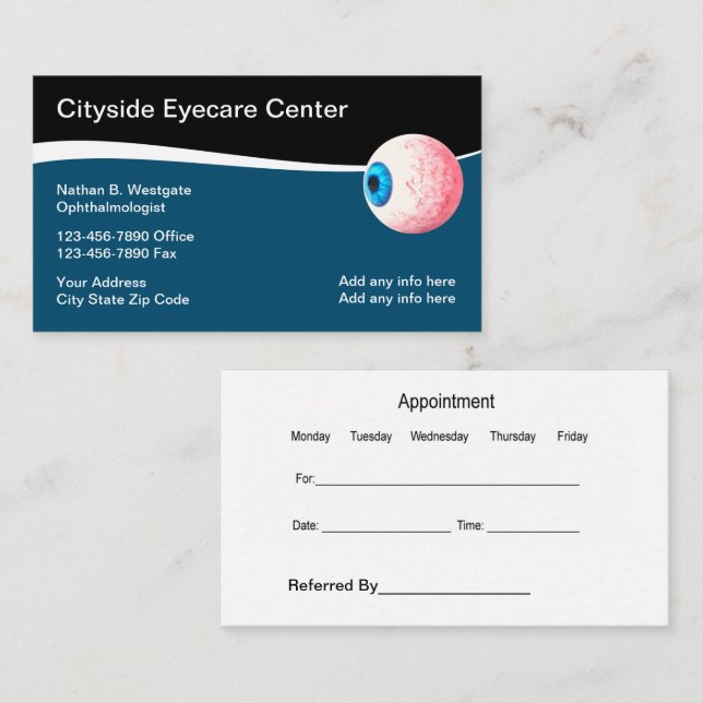Eyecare Clinic Appointment And Ophthalmologist Business Card (Front/Back)