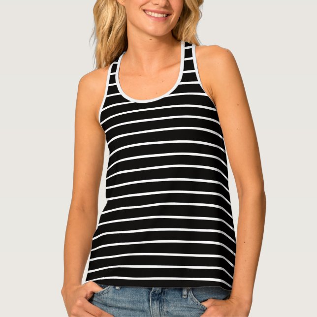 Eyecatching black and white stripe pattern tank top (Front)