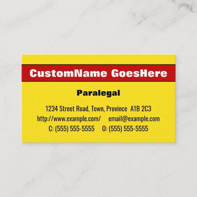 Eyecatching & Bold Paralegal Business Card (Front)