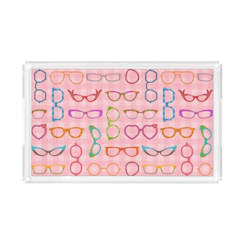 Eyeglass Frame Retro Modern Hipster Pink Gingham Acrylic Tray