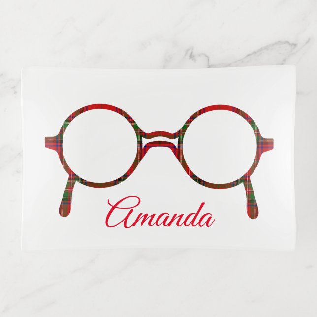 Eyeglass Holder Tartan Plaid Glasses Your Text Trinket Tray (Front)
