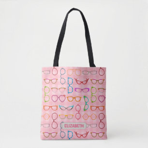 Eyeglass Retro Modern Hipster Frames Pink Gingham Tote Bag