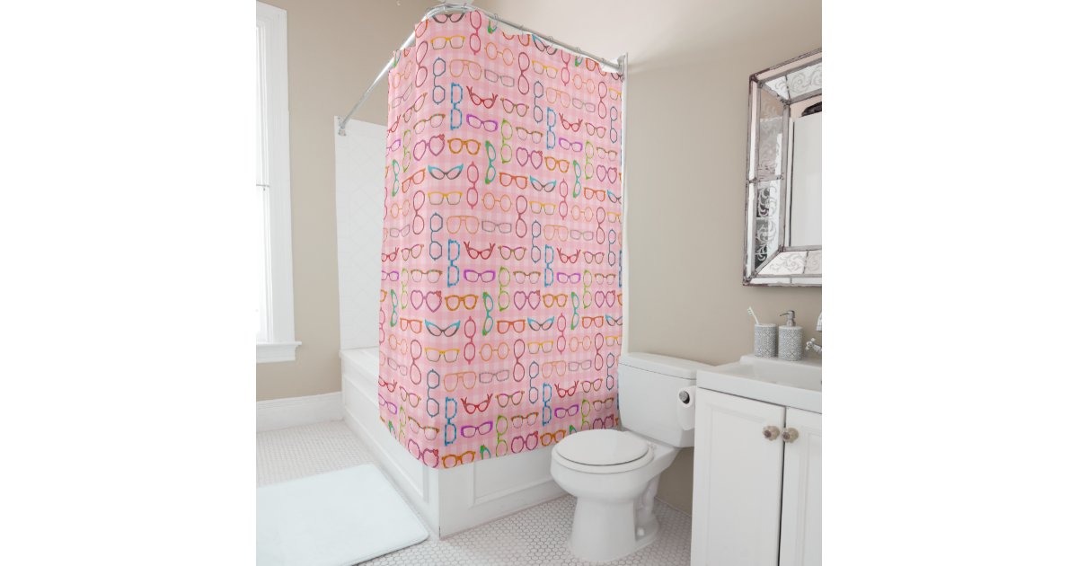 Eyeglass Retro Modern Hipster Pink Gingham Glasses Shower Curtain