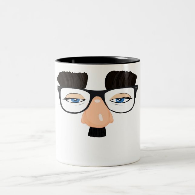 Eyeglasses and Face with Mustache Two-Tone Coffee Mug (Center)