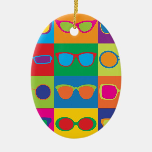 Eyeglasses Checkerboard Ceramic Ornament (Front)