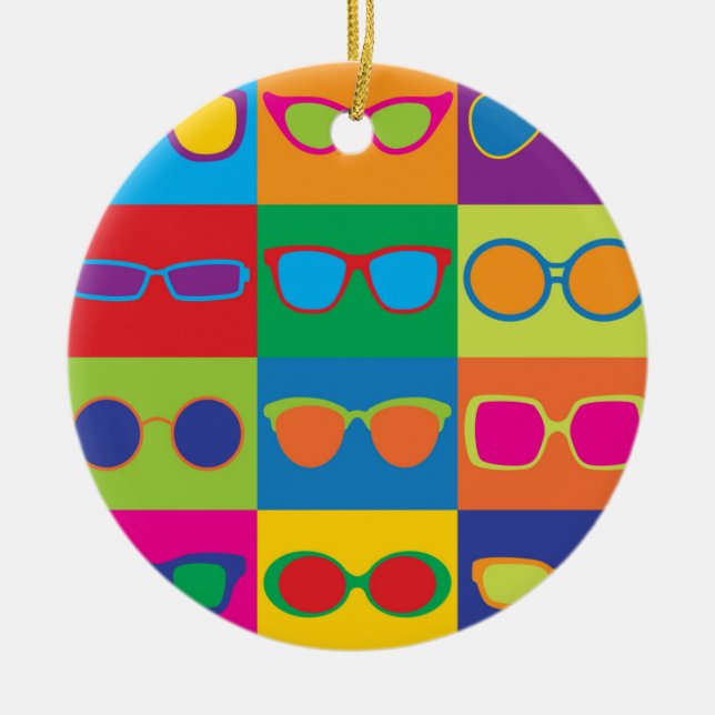 Eyeglasses Checkerboard Ceramic Ornament (Front)
