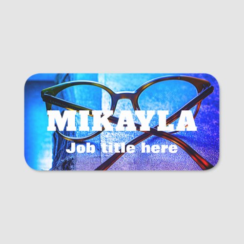 Eyeglasses on Light Blue Optical  Name Tag