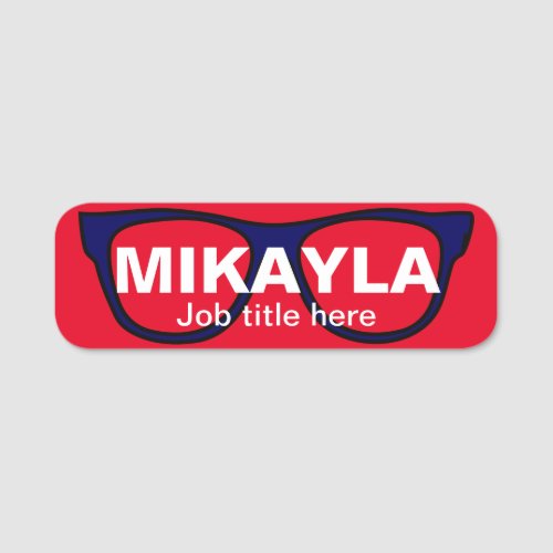 Eyeglasses on Red Optician Name Tag