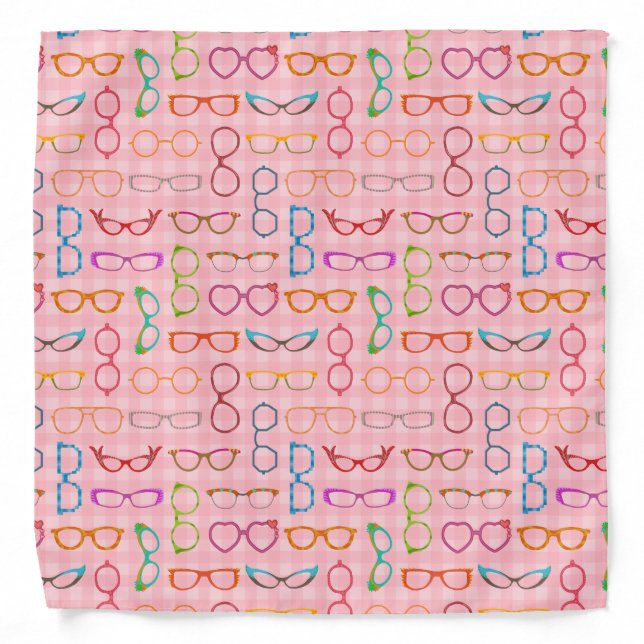 Eyeglasses Retro Midcentury Modern Pink Gingham Bandana (Front)