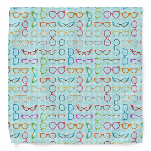 Eyeglasses Retro Midcentury Modern Teal Gingham Bandana (Front)