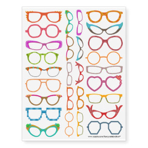 Eyeglasses Retro Modern Hipster 28 Frames Temporary Tattoos
