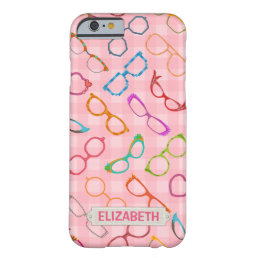 Eyeglasses Retro Modern Hipster Pink Gingham Name Barely There iPhone 6 Case