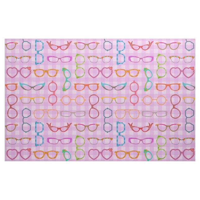 Eyeglasses Retro Modern Hipster Purple Gingham Fabric (Fat Quarter)