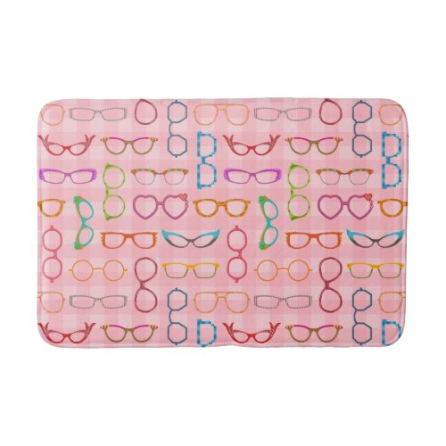 Eyeglasses Retro Modern Hipster with Pink Gingham Bathroom Mat
