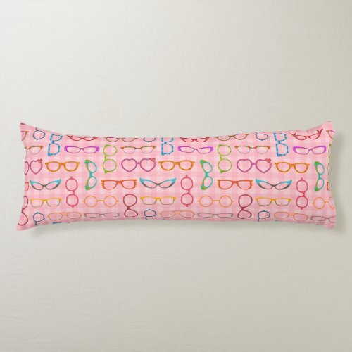 Eyeglasses Retro Modern Hipster with Pink Gingham Body Pillow
