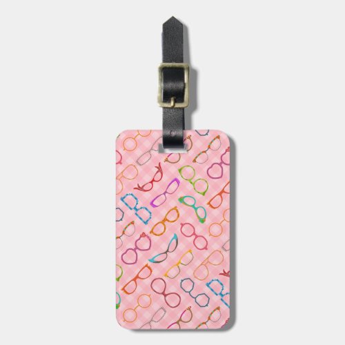 Eyeglasses Retro Modern Hipster with Pink Gingham Luggage Tag