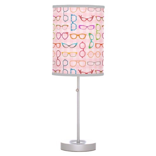 Eyeglasses Retro Modern Hipster with Pink Gingham Table Lamp (Front)