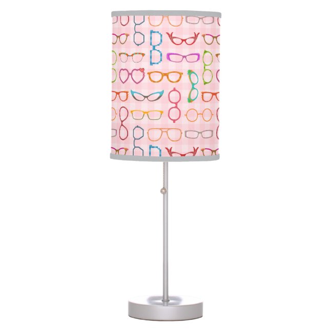Eyeglasses Retro Modern Hipster with Pink Gingham Table Lamp (Front)