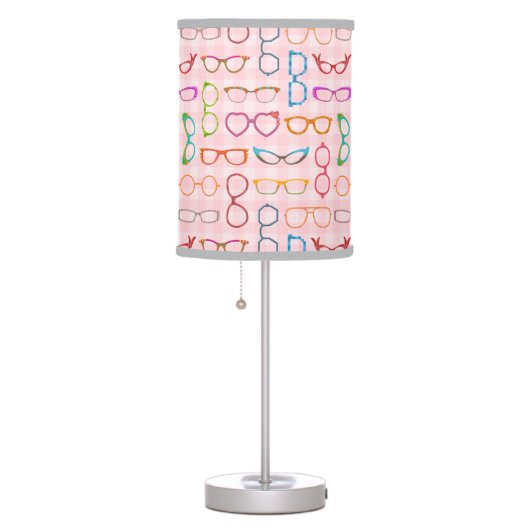Eyeglasses Retro Modern Hipster with Pink Gingham Table Lamp (Right)
