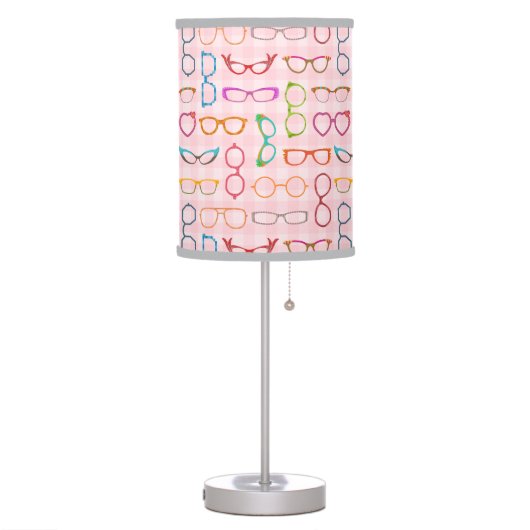 Eyeglasses Retro Modern Hipster with Pink Gingham Table Lamp (Left)