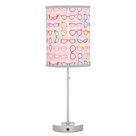 Eyeglasses Retro Modern Hipster with Pink Gingham Table Lamp (Back)