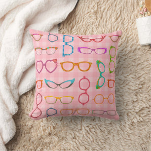Eyeglasses Retro Modern Hipster with Pink Gingham Throw Pillow