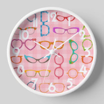 Eyeglasses Retro Modern Hipster with Pink Gingham Wall Clock