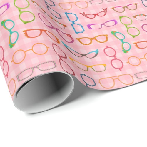 Eyeglasses Retro Modern Hipster with Pink Gingham Wrapping Paper