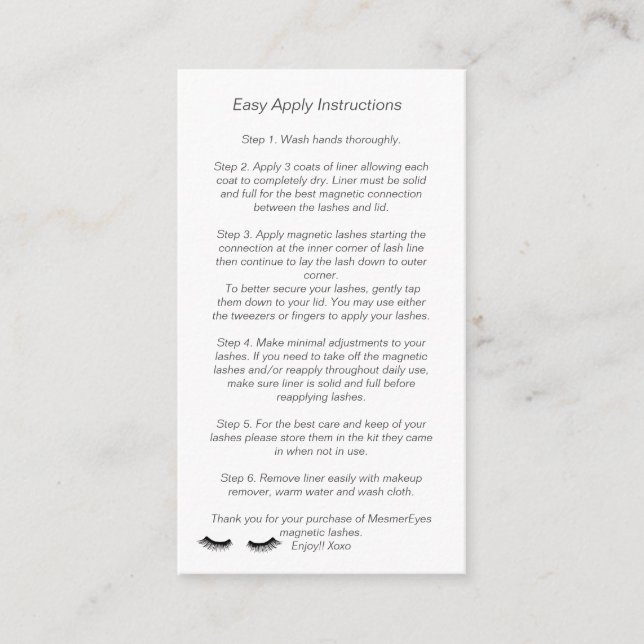 Eyelash  Aftercare Instructions Referral Bokeh Card (Front)