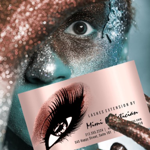Eyelash Aftercare Instructions Rose Gold Glam Business Card