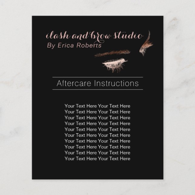 Eyelash & Brow Makeup Artist Aftercare Instruction Flyer (Front)