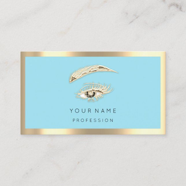 Eyelash Brow Makeup Logo Qr Code Blue Gold Frame  Business Card (Front)