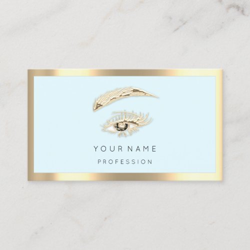 Eyelash Brow Makeup Logo Qr Code Blue Pastel Gold  Business Card
