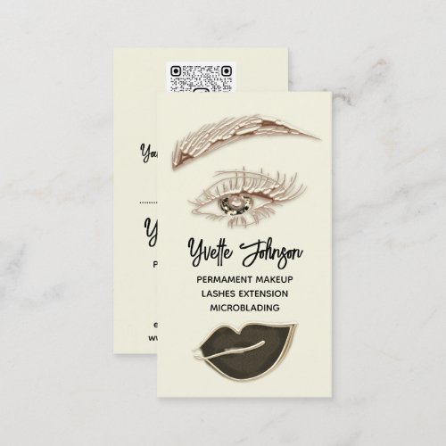  Eyelash Brow Makeup Logo QR Code Lip Gold Brown  Business Card