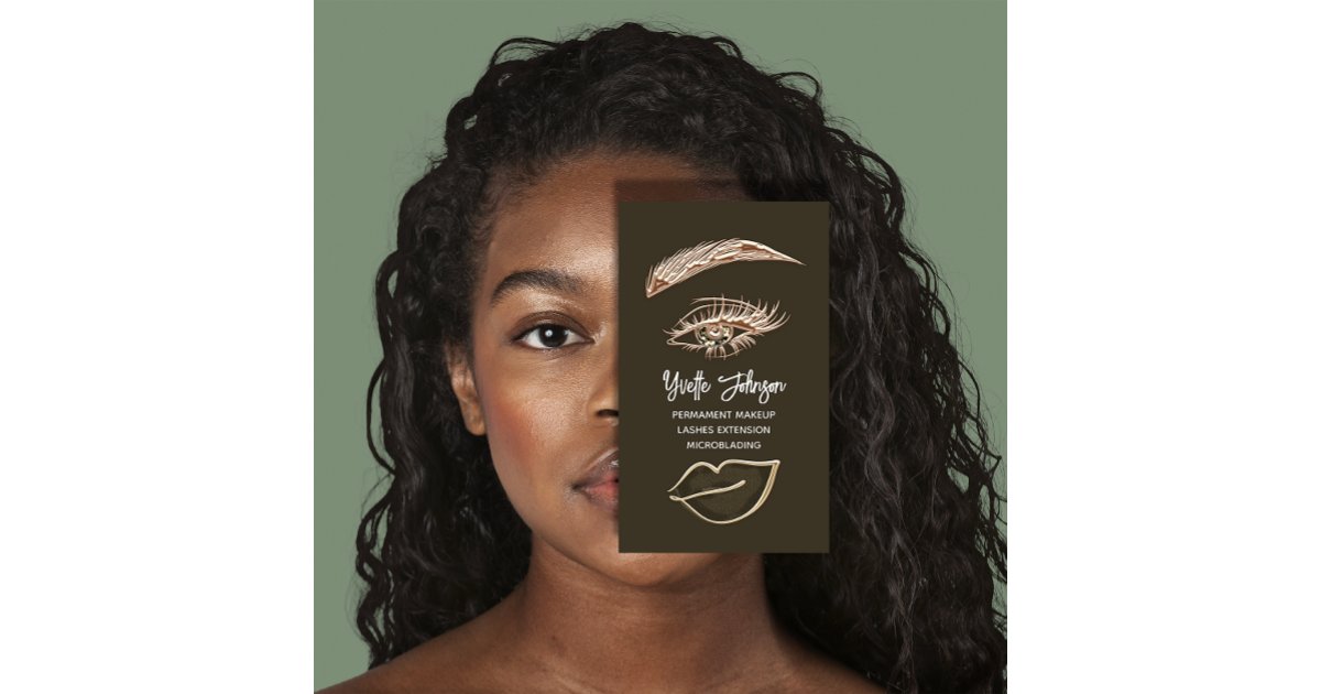 Eyelash Brow Makeup Logo QR Code Lip Rose Brown Business Card | Zazzle