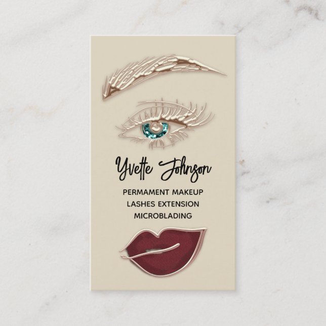  Eyelash Brow Makeup Logo QR Code Lip Rose Green  Business Card (Front)