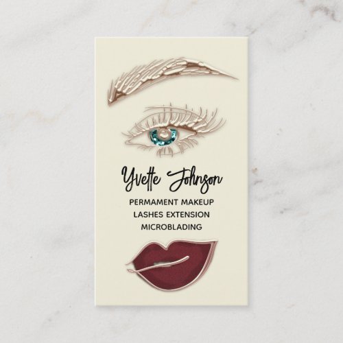  Eyelash Brow Makeup Logo QR Code Lip Rose Pastel Business Card