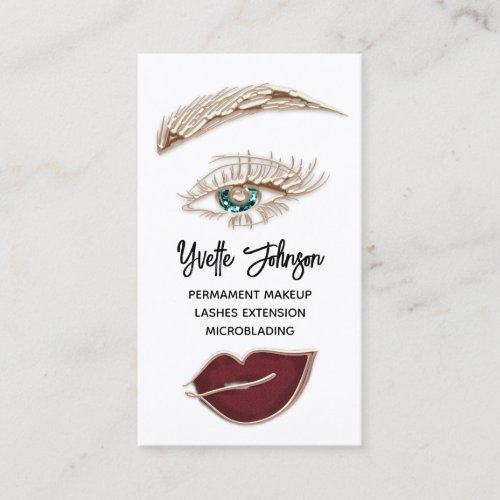  Eyelash Brow Makeup Logo QR Code Lip Rose White Business Card