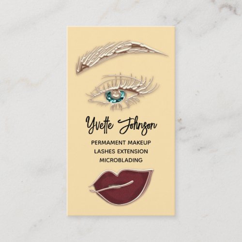  Eyelash Brow Makeup Logo QR Code Lip Rose Yellow Business Card